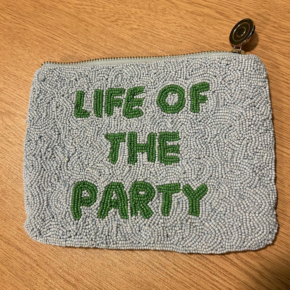 Stylish Beaded Clutch - Green on Blue